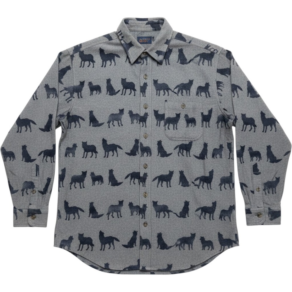 VTG Woolrich Wolf Print Flannel Shirt XL Grey Long Sleeve Cotton Button Down